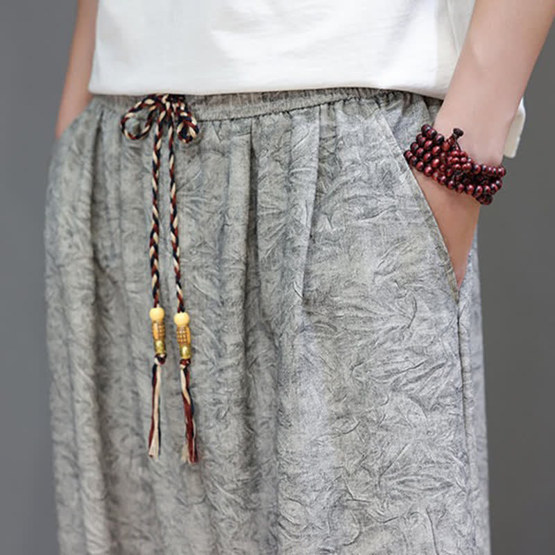 Nimara Ritual Summer Bohemian Drawstring Solid Plant Pattern Men's Harem Pants With Pockets