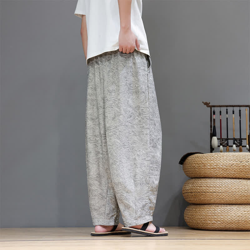 Nimara Ritual Summer Bohemian Drawstring Solid Plant Pattern Men's Harem Pants With Pockets