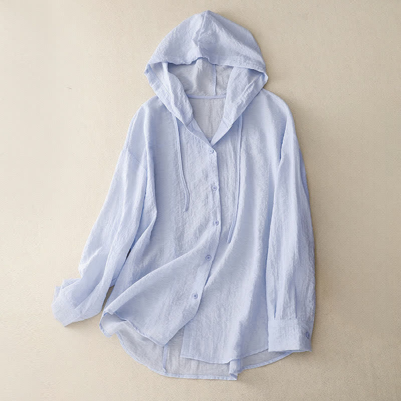 Nimara Ritual Summer Casual Drawstring Solid Hooded Women's Long Sleeve Shirts
