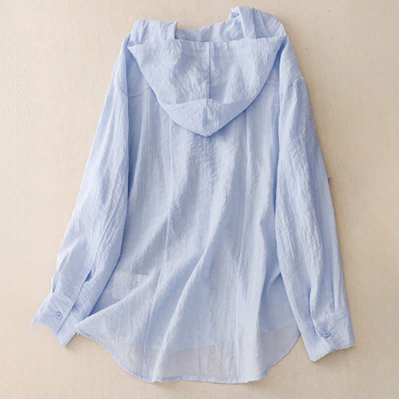 Nimara Ritual Summer Casual Drawstring Solid Hooded Women's Long Sleeve Shirts