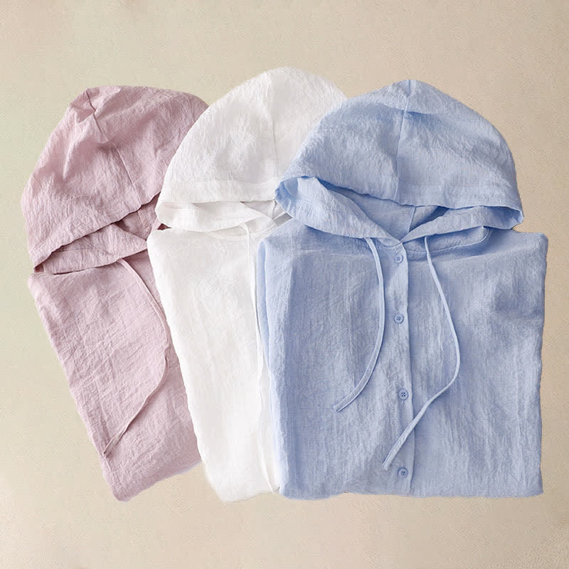 Nimara Ritual Summer Casual Drawstring Solid Hooded Women's Long Sleeve Shirts