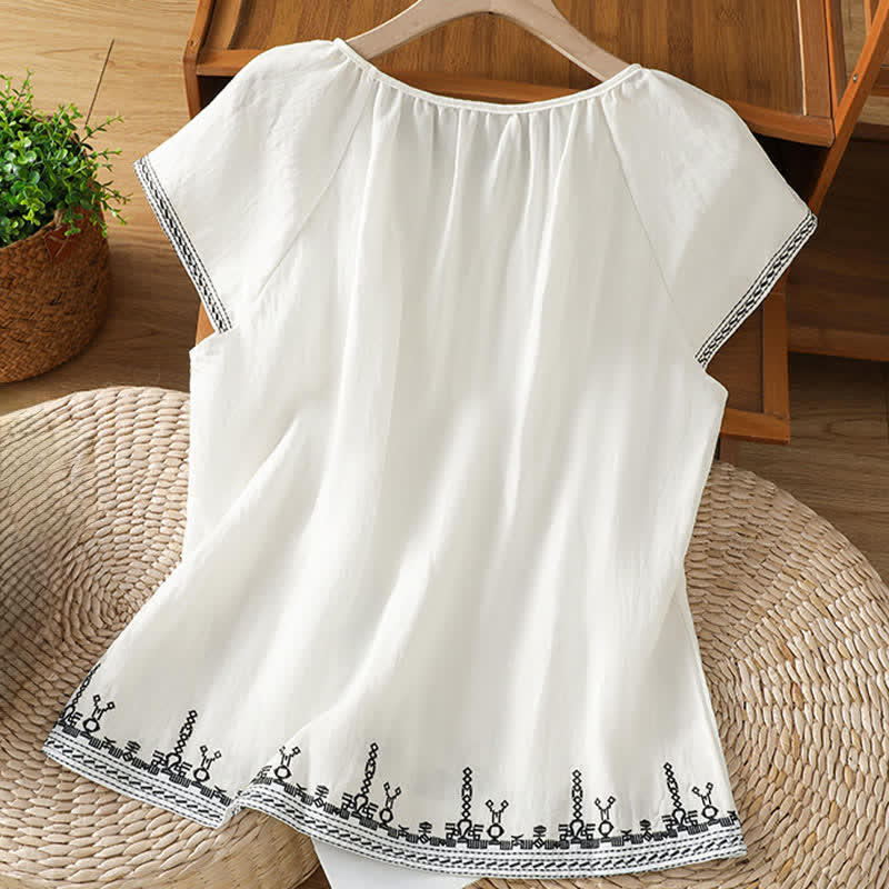 Nimara Ritual Summer Boho Embroidery Floral Women's Short Sleeve T-Shirts
