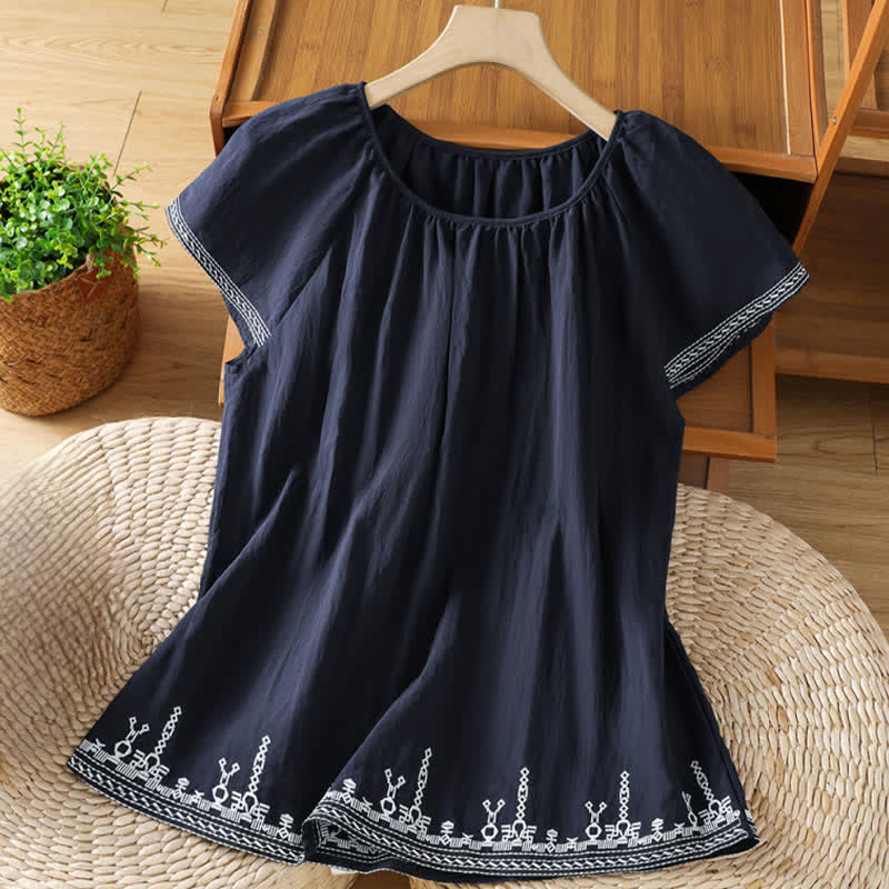 Nimara Ritual Summer Boho Embroidery Floral Women's Short Sleeve T-Shirts