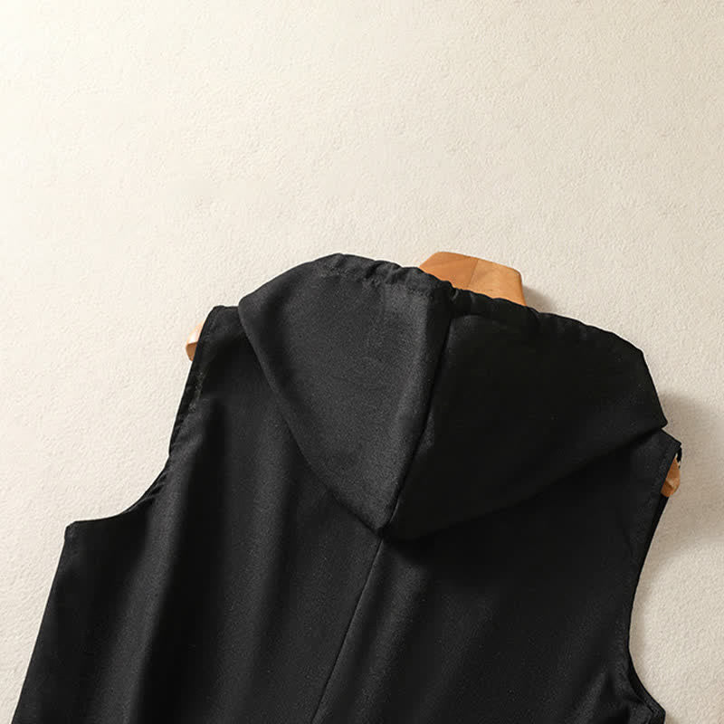 Nimara Ritual Summer Casual Drawstring Solid Zipper Design Women's Sleeveless Hooded Shirts With Pockets