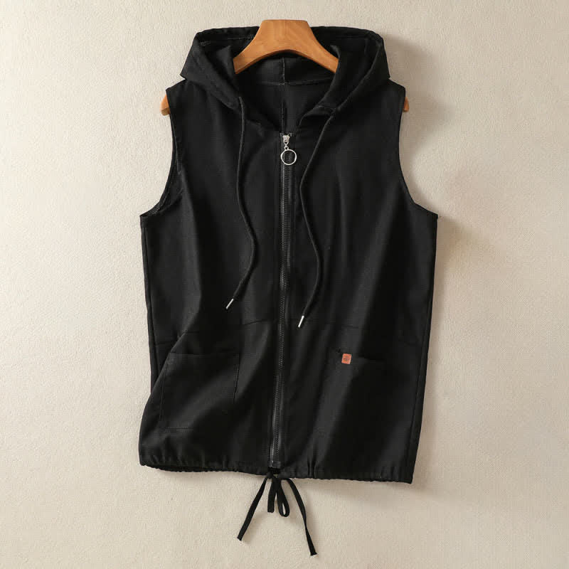 Nimara Ritual Summer Casual Drawstring Solid Zipper Design Women's Sleeveless Hooded Shirts With Pockets
