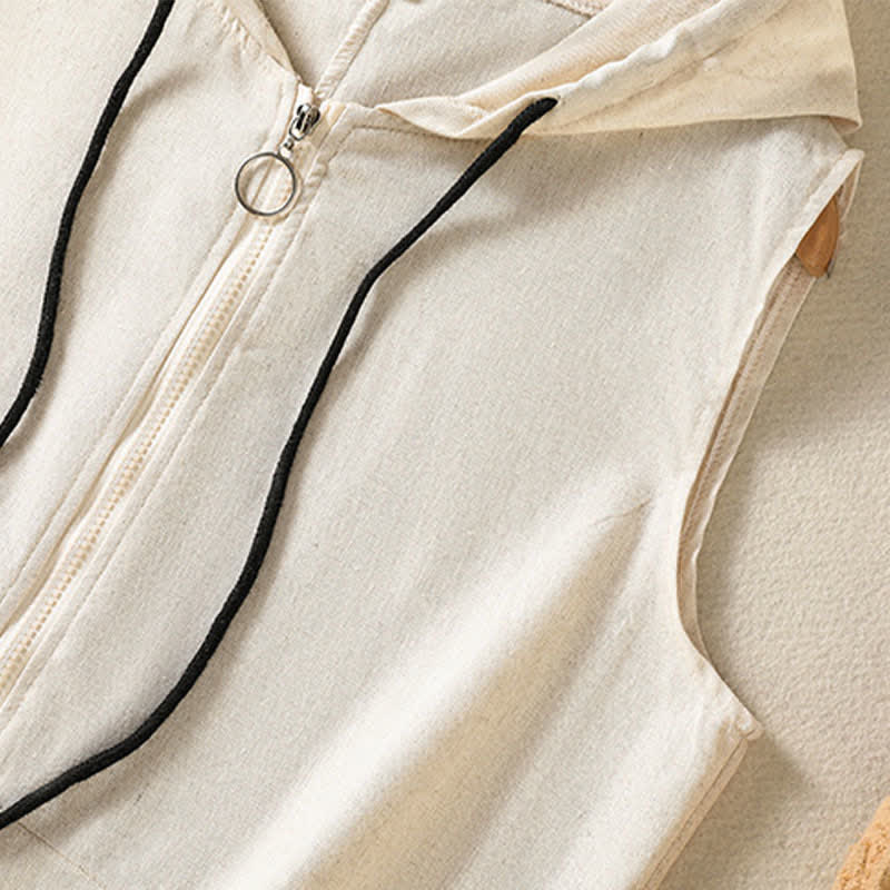 Nimara Ritual Summer Casual Drawstring Solid Zipper Design Women's Sleeveless Hooded Shirts With Pockets