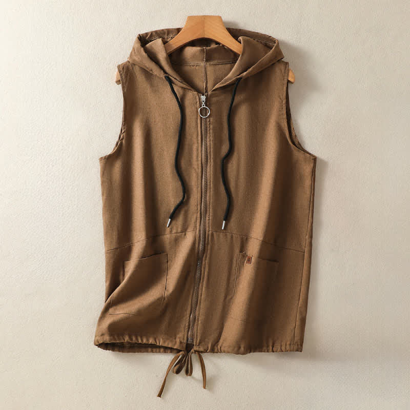 Nimara Ritual Summer Casual Drawstring Solid Zipper Design Women's Sleeveless Hooded Shirts With Pockets