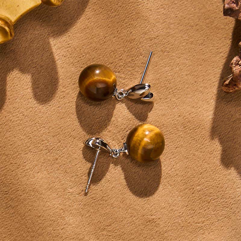 Nimara Ritual Tiger Eye Heart Design Copper Courage Earrings