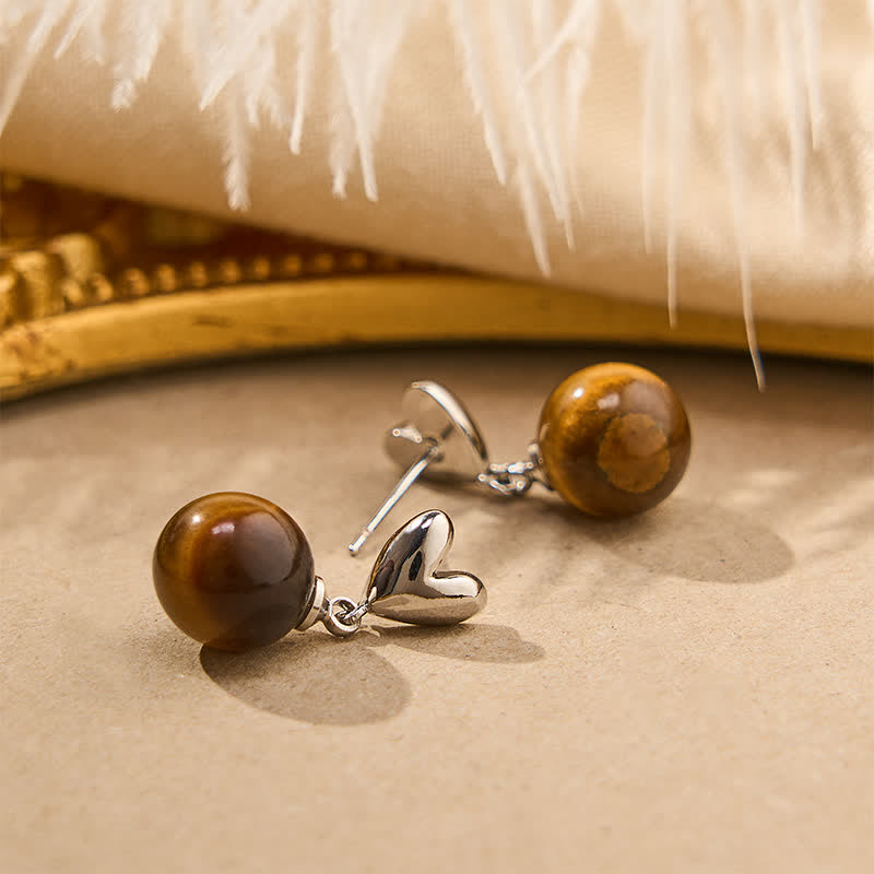 Nimara Ritual Tiger Eye Heart Design Copper Courage Earrings