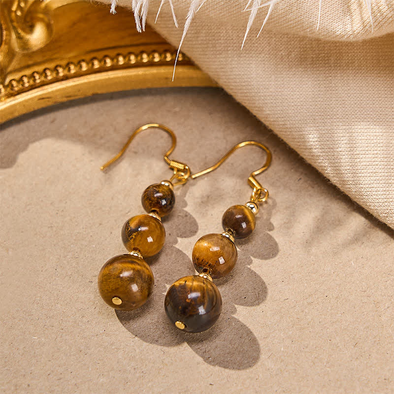 Nimara Ritual Natural Tiger Eye Retro String Beads Strength Earrings