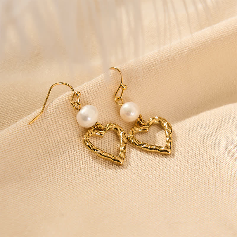Nimara Ritual Natural Pearl Heart Shape Drop Dangle Healing Earrings