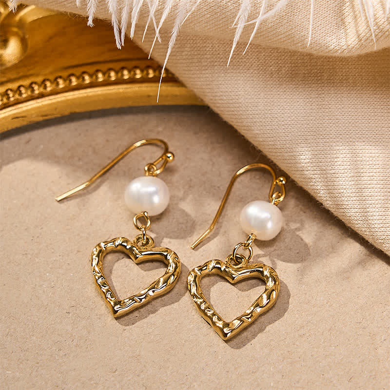 Nimara Ritual Natural Pearl Heart Shape Drop Dangle Healing Earrings