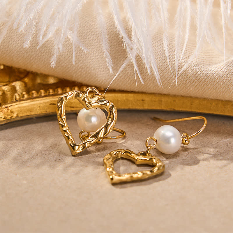 Nimara Ritual Natural Pearl Heart Shape Drop Dangle Healing Earrings