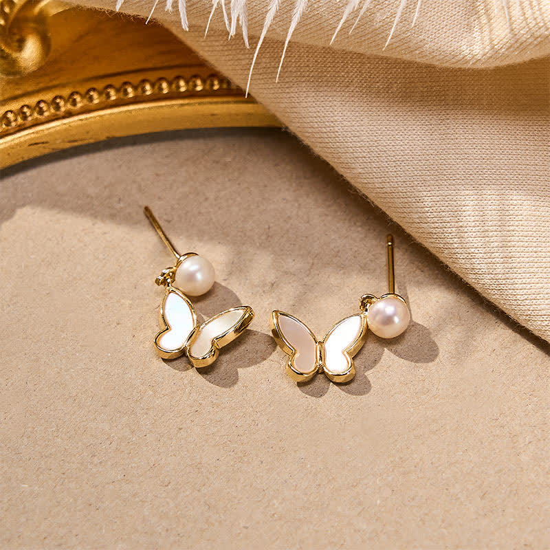Nimara Ritual Copper Natural Pearl Butterfly Design Optimism Earrings