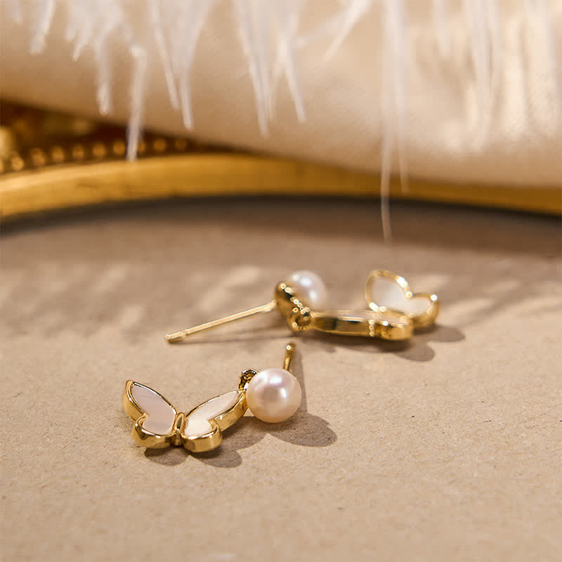 Nimara Ritual Copper Natural Pearl Butterfly Design Optimism Earrings