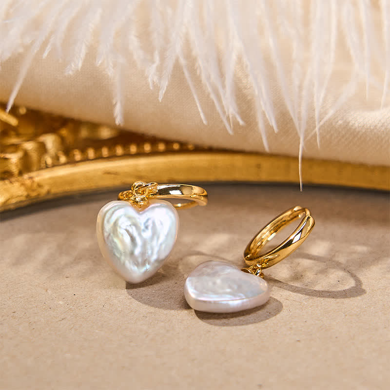 Nimara Ritual Retro Pearl Heart Shape Design Buckle Healing Earrings