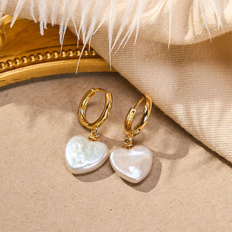 Nimara Ritual Retro Pearl Heart Shape Design Buckle Healing Earrings