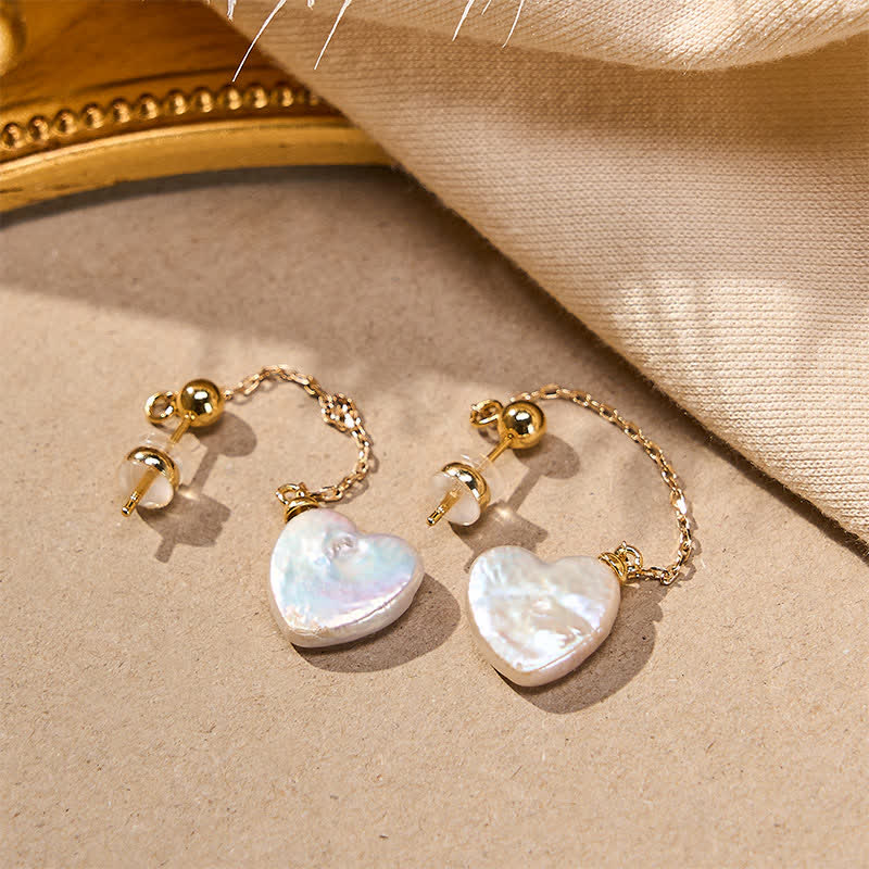 Nimara Ritual Retro Pearl Heart Shape Design Drop Dangle Optimism Earrings