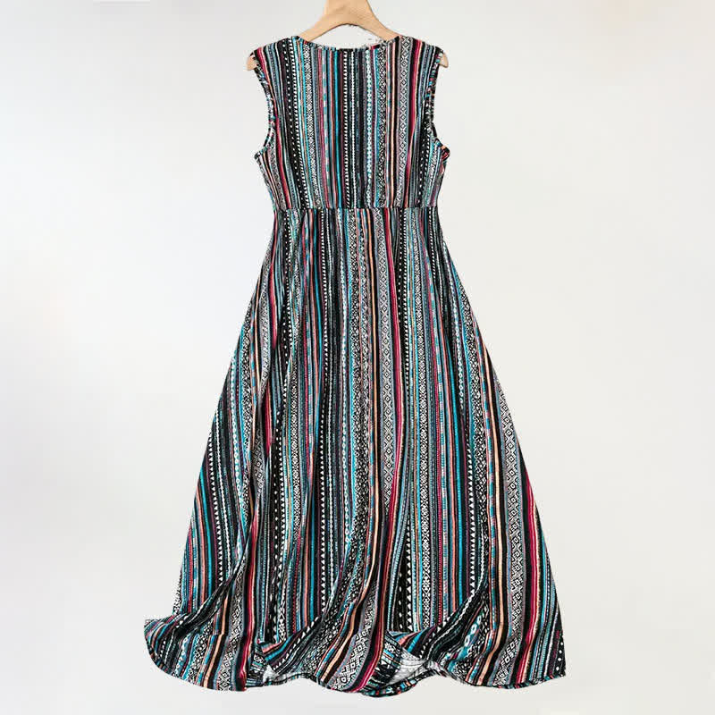 Nimara Ritual Summer Bohemian Stripes V-Neck Women's Summer Sleeveless Dress