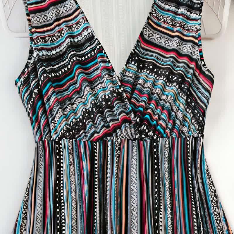 Nimara Ritual Summer Bohemian Stripes V-Neck Women's Summer Sleeveless Dress