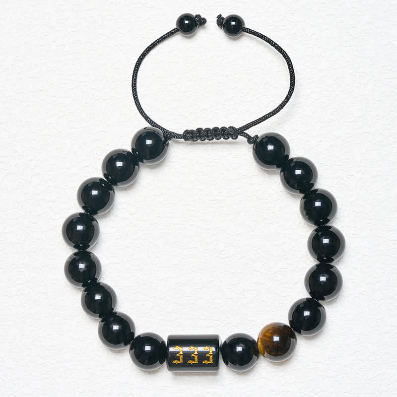 Nimara Ritual Angel Number Natural Black Obsidian Tiger Eye Strength Fulfillment Bracelet