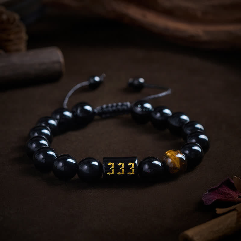 Nimara Ritual Angel Number Natural Black Obsidian Tiger Eye Strength Fulfillment Bracelet