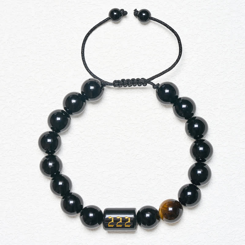 Nimara Ritual Angel Number Natural Black Obsidian Tiger Eye Strength Fulfillment Bracelet