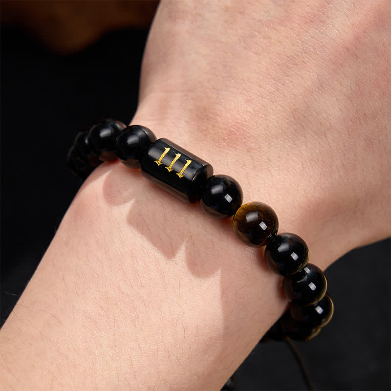 Nimara Ritual Angel Number Natural Black Obsidian Tiger Eye Strength Fulfillment Bracelet