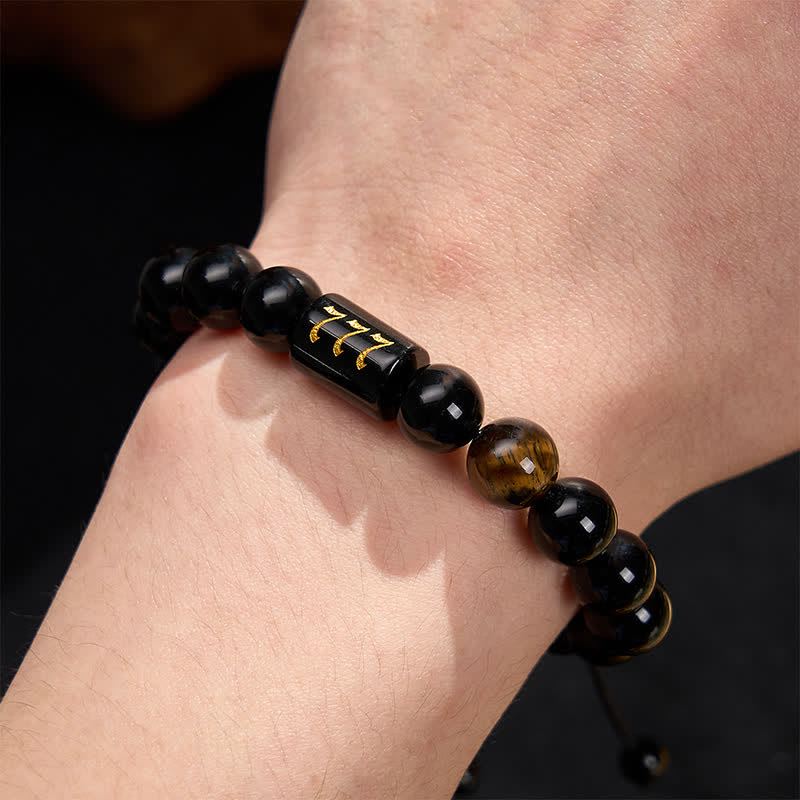 Nimara Ritual Angel Number Natural Black Obsidian Tiger Eye Strength Fulfillment Bracelet