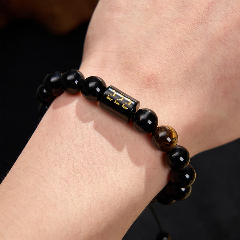 Nimara Ritual Angel Number Natural Black Obsidian Tiger Eye Strength Fulfillment Bracelet