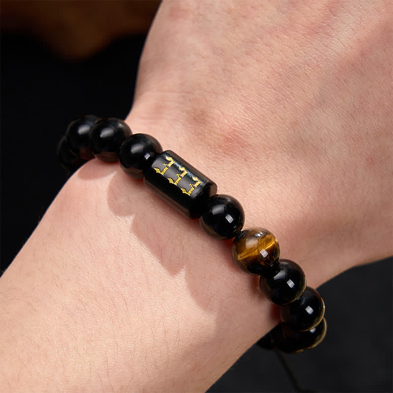 Nimara Ritual Angel Number Natural Black Obsidian Tiger Eye Strength Fulfillment Bracelet