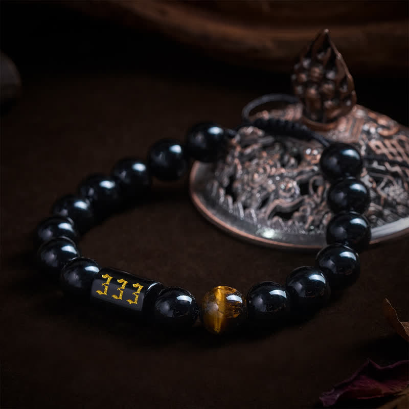 Nimara Ritual Angel Number Natural Black Obsidian Tiger Eye Strength Fulfillment Bracelet