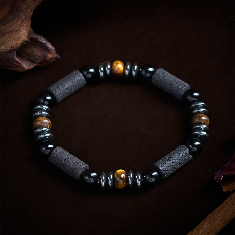 Nimara Ritual Natural Tiger's Eye Obsidian Hematite Lava Rock Powerful Bracelet