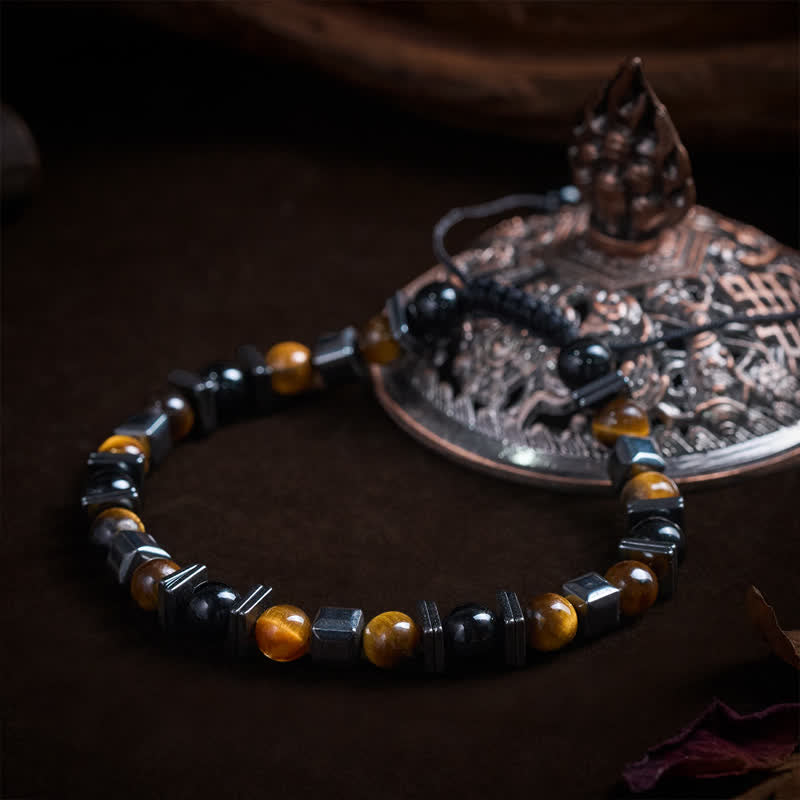 Nimara Ritual Natural Tiger's Eye Black Obsidian Hematite Support Bracelet