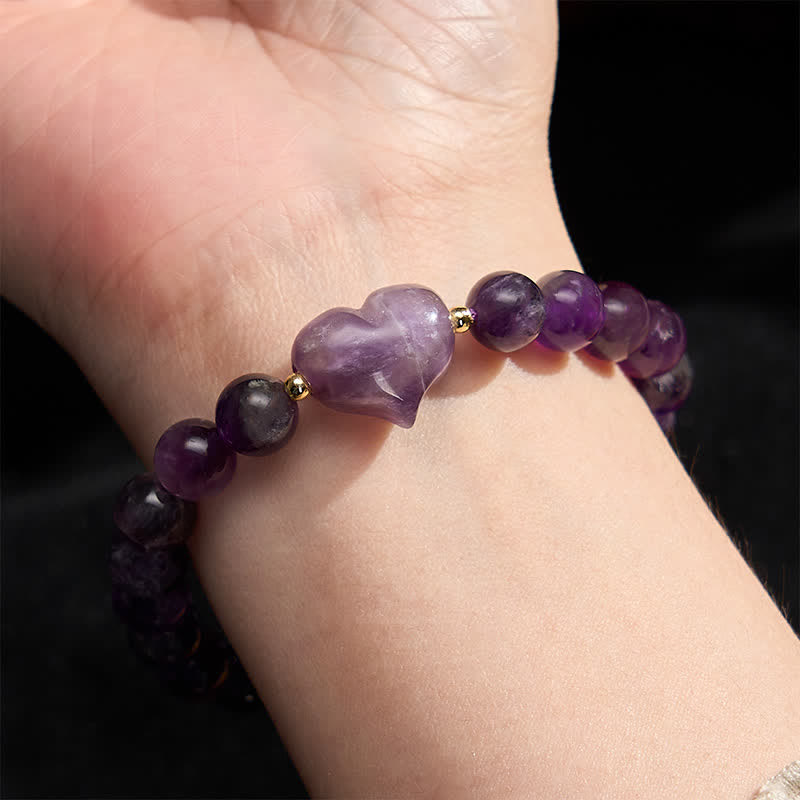 Nimara Ritual Natural Amethyst Green Aventurine Tiger Eye Strawberry Quartz Love Heart Spiritual Bracelet
