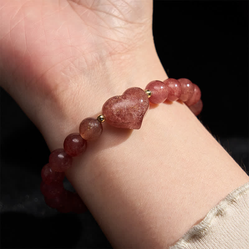 Nimara Ritual Natural Amethyst Green Aventurine Tiger Eye Strawberry Quartz Love Heart Spiritual Bracelet