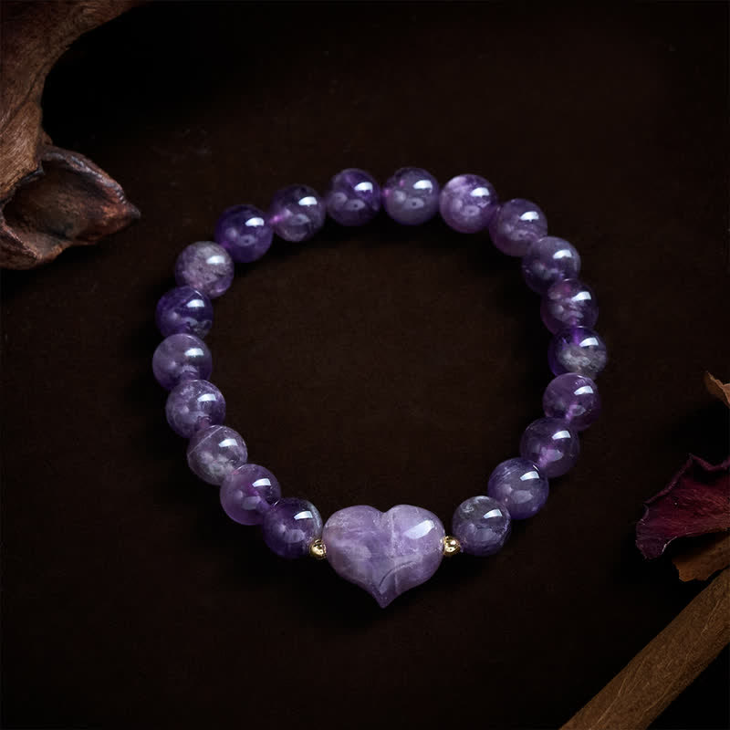 Nimara Ritual Natural Amethyst Green Aventurine Tiger Eye Strawberry Quartz Love Heart Spiritual Bracelet