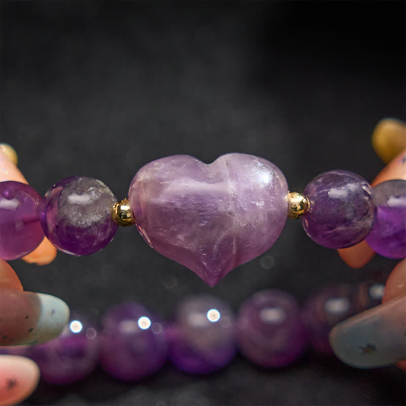 Nimara Ritual Natural Amethyst Green Aventurine Tiger Eye Strawberry Quartz Love Heart Spiritual Bracelet