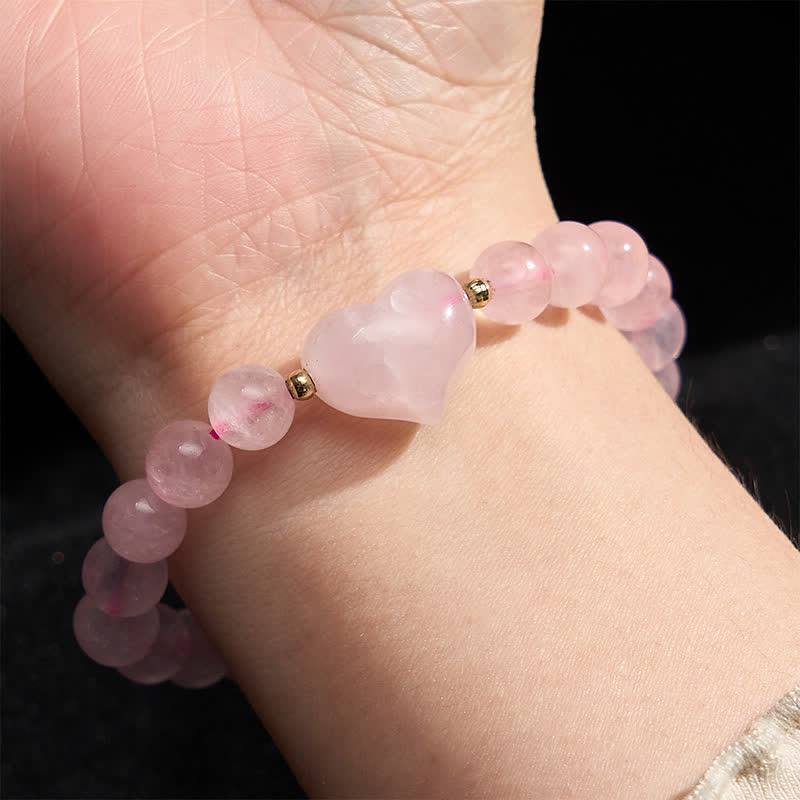 Nimara Ritual Natural Amethyst Green Aventurine Tiger Eye Strawberry Quartz Love Heart Spiritual Bracelet