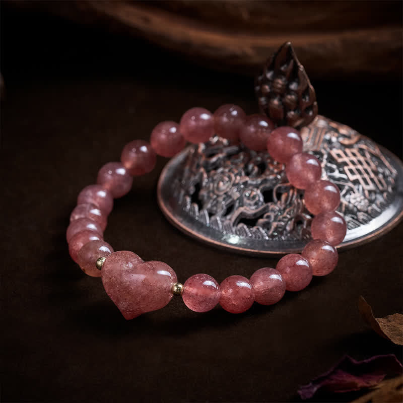 Nimara Ritual Natural Amethyst Green Aventurine Tiger Eye Strawberry Quartz Love Heart Spiritual Bracelet