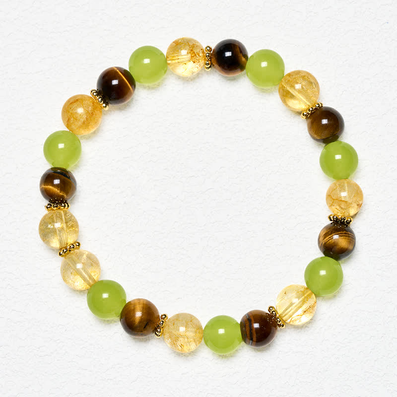 Nimara Ritual Natural Citrine Tiger Eye Green Jade Prosperity Bracelet