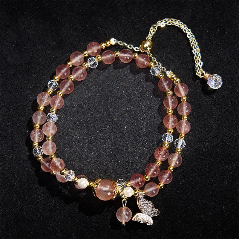 Positive and Healing Natural Strawberry Quartz Amethyst Double Wrap Bracelet