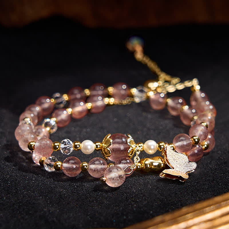 Positive and Healing Natural Strawberry Quartz Amethyst Double Wrap Bracelet