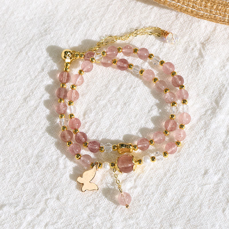 Positive and Healing Natural Strawberry Quartz Amethyst Double Wrap Bracelet