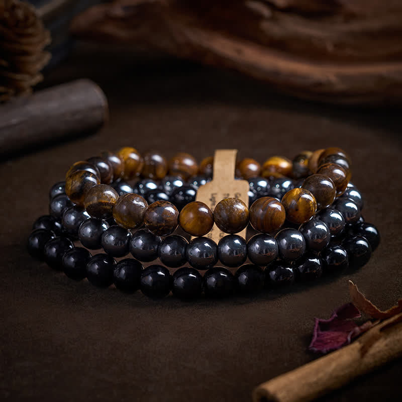 Nimara Ritual Tiger Eye Hematite Black Onyx Beaded Strength Bracelet