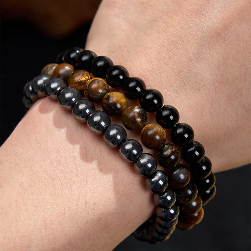 Nimara Ritual Tiger Eye Hematite Black Onyx Beaded Strength Bracelet