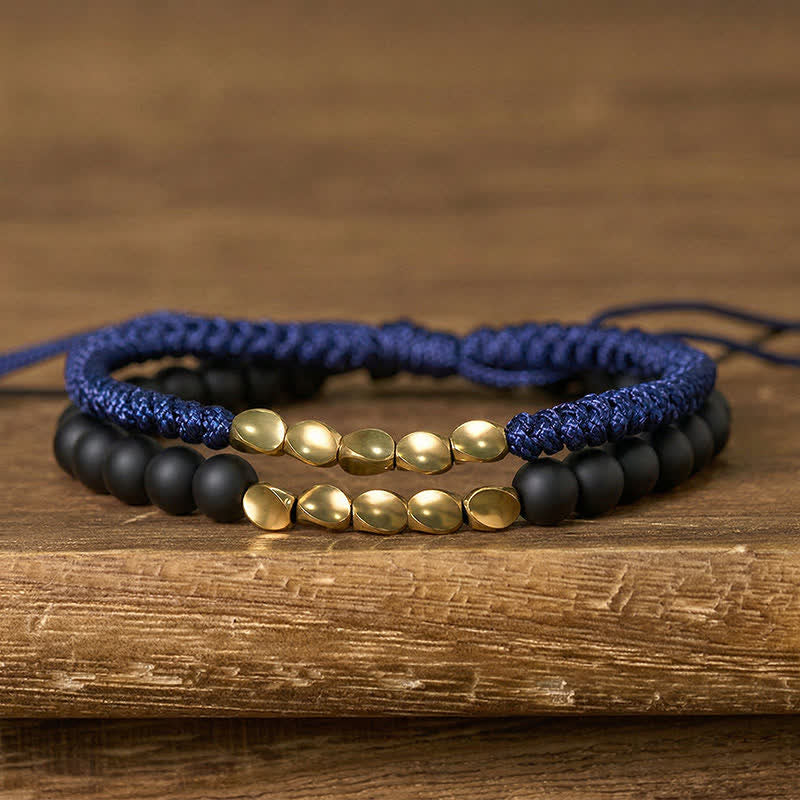 Cure and Activate 2Pcs Natural Frosted Stone Bead Copper String Bracelet