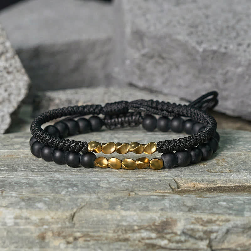 Cure and Activate 2Pcs Natural Frosted Stone Bead Copper String Bracelet
