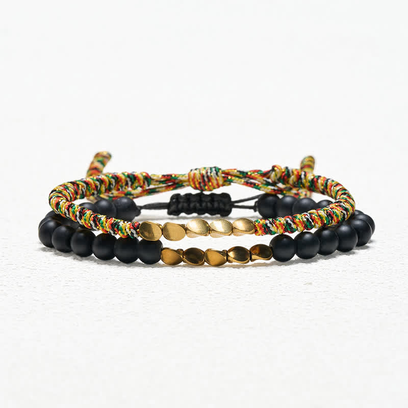 Cure and Activate 2Pcs Natural Frosted Stone Bead Copper String Bracelet