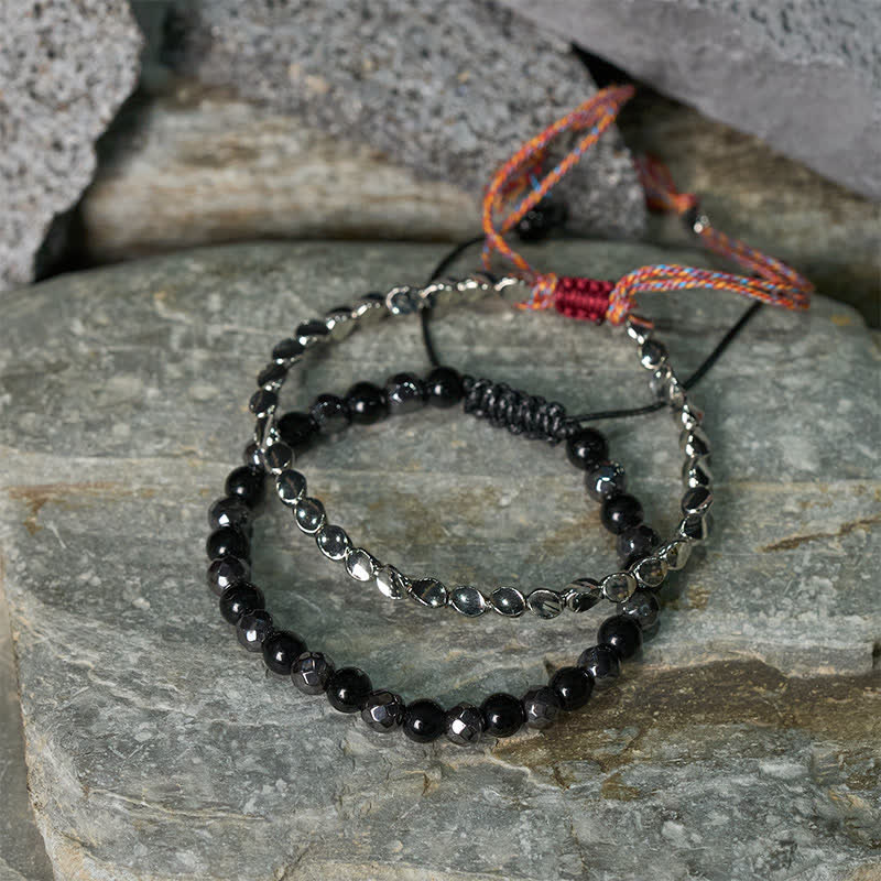 Nimara Ritual 2Pcs Hematite Black Onyx Copper Beaded Powerful String Bracelet
